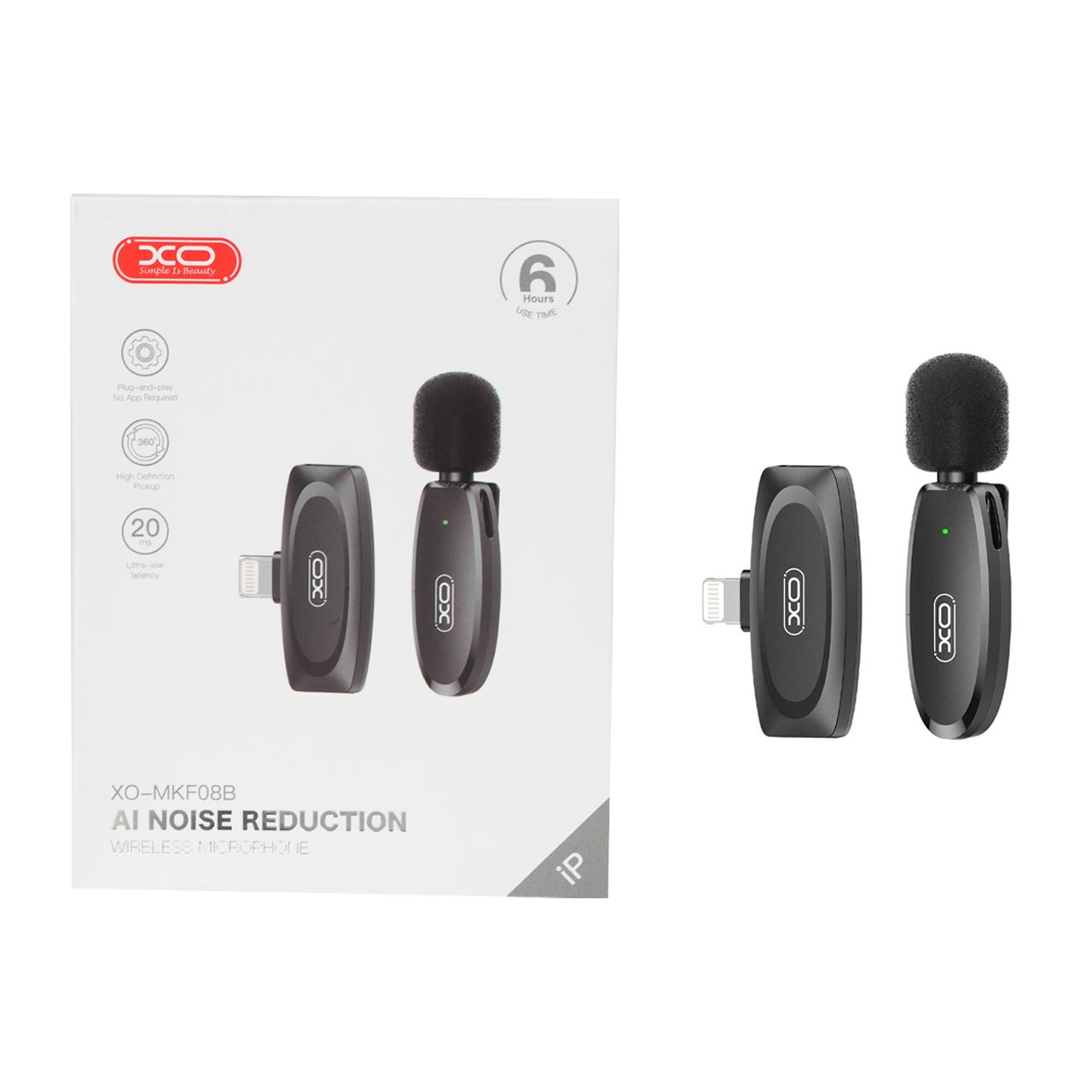 میکروفون یقه ای بی سیم XO Lightning مدل MKF08B - مشکی